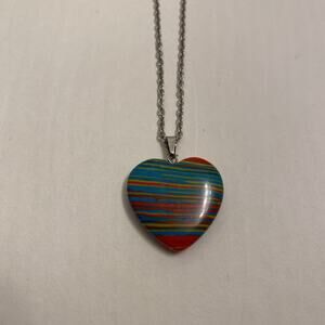 Necklace Women Silver Chain Colorful Heart Pendant